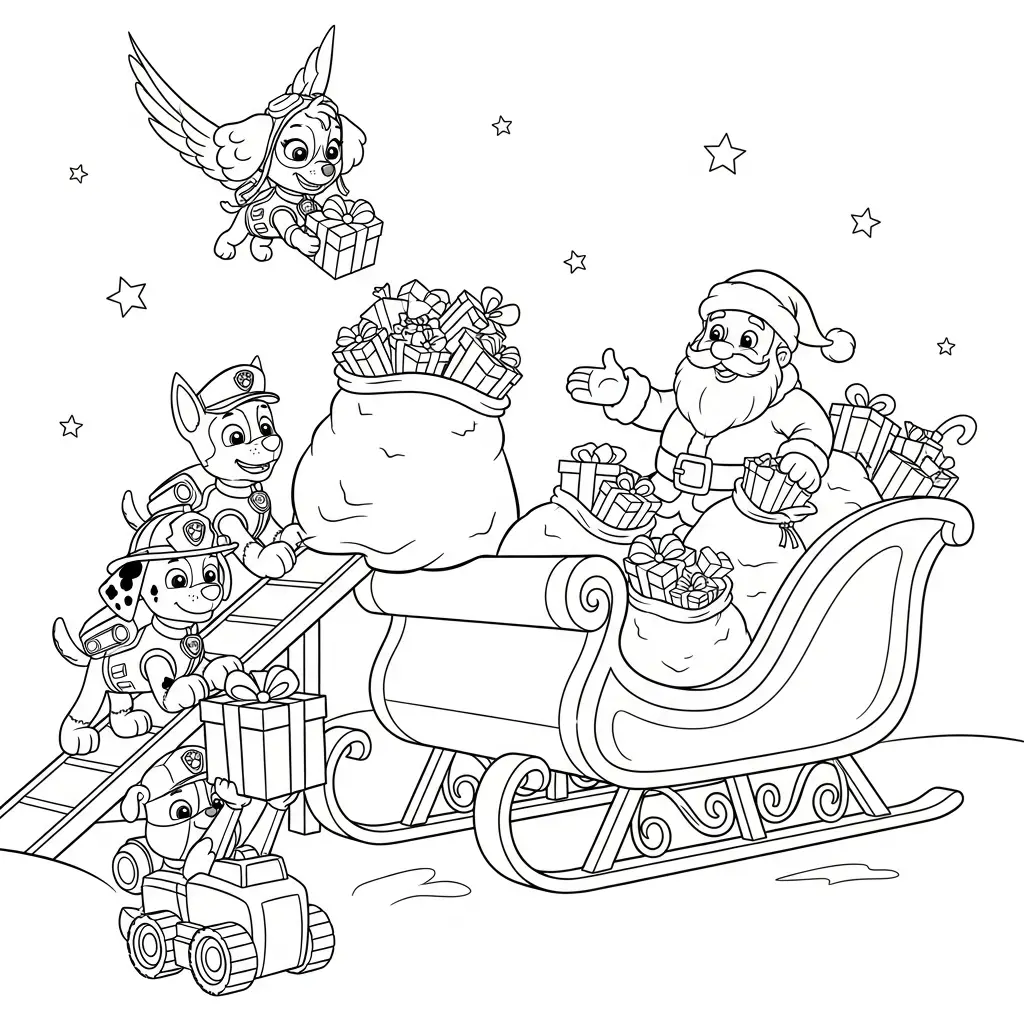 Paw Patrol de Navidad para colorear en línea para niño