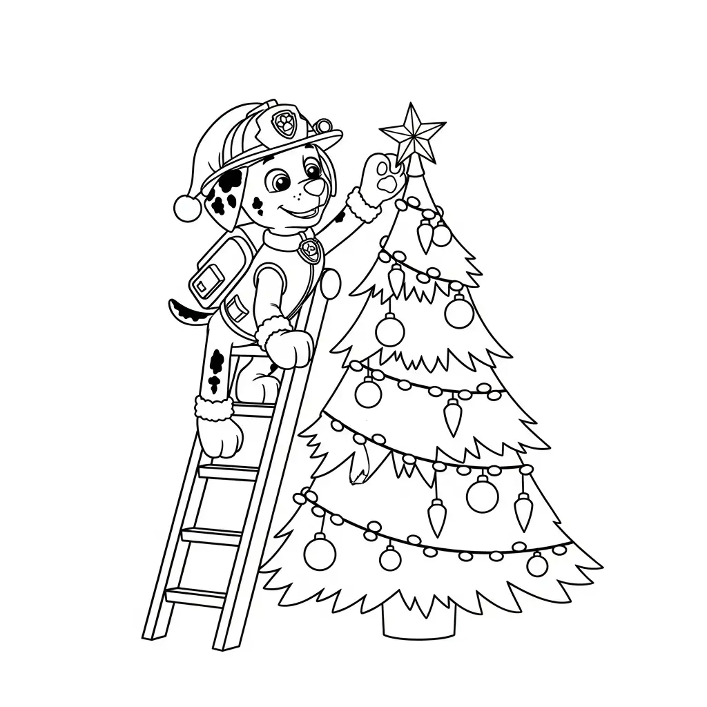 Paw Patrol de Navidad para colorear en línea para niño