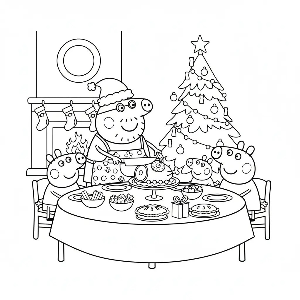 Peppa Pig de Navidad para colorear y recortar para imprimir gratis
