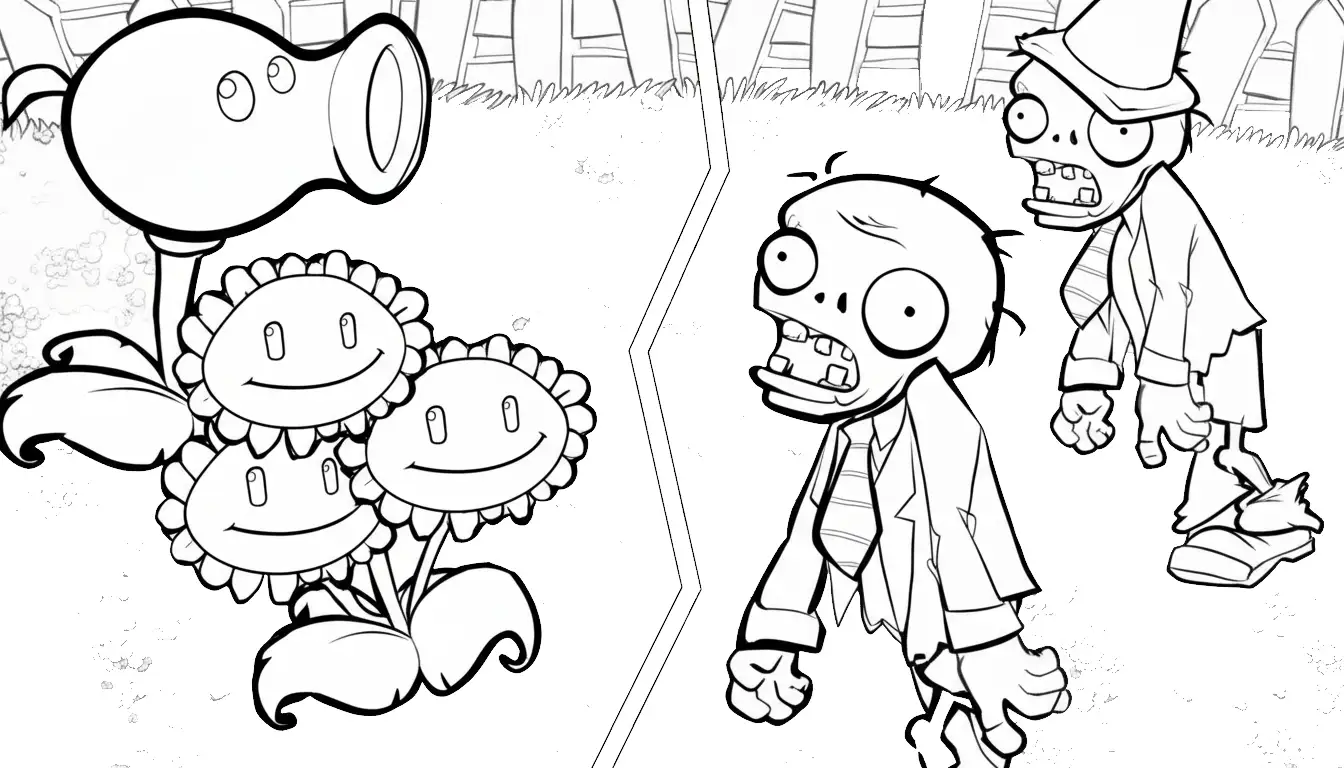 Plantas contra Zombis para colorear para imprimir para niño de 7 años