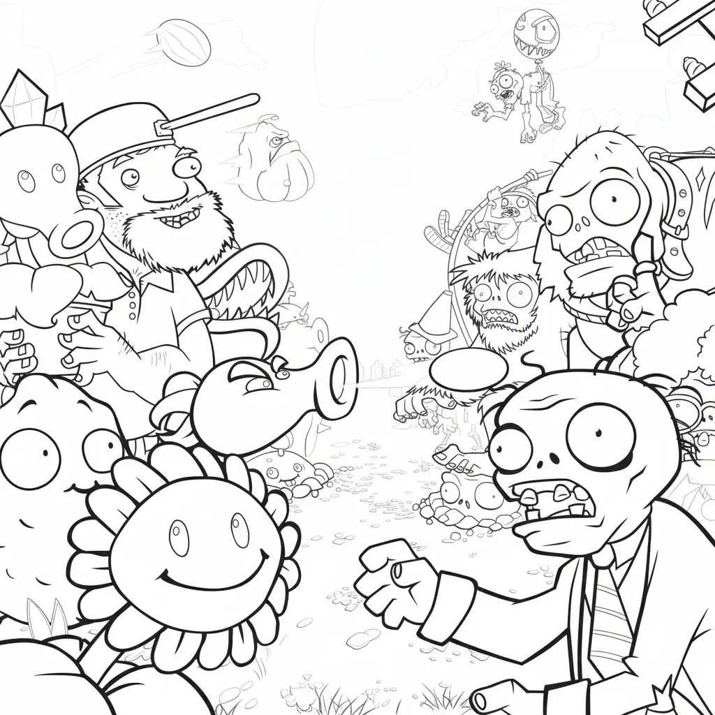 Plantas contra Zombis para colorear para niño de 8 años