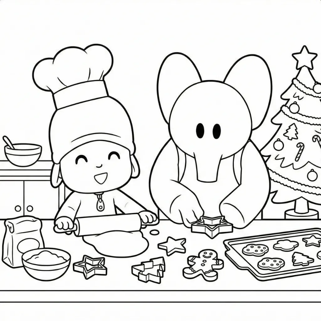 Pocoyó de Navidad 19 para colorear y recortar para imprimir