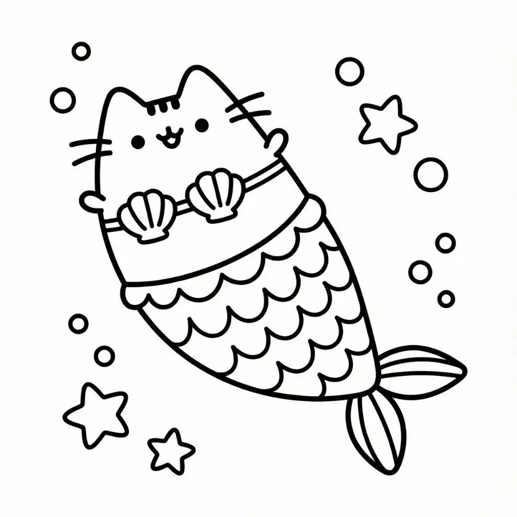 Pusheen 7 para colorear gratis para niños