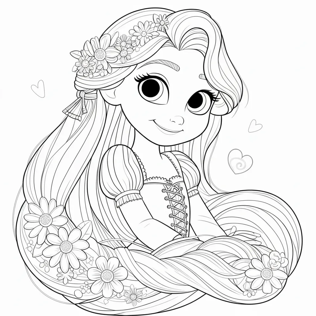 Rapunzel 9 para colorear para imprimir kawaii