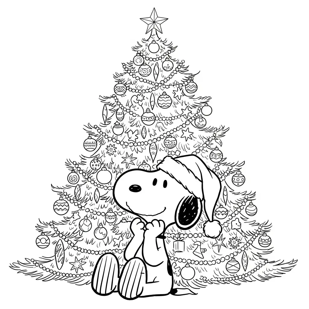 Snoopy de Navidad para colorear para niños para imprimir