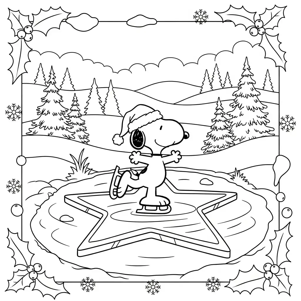 Snoopy de Navidad para colorear gratis en línea 1