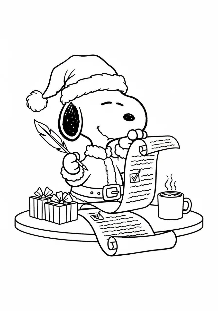 Snoopy de Navidad para colorear para imprimir para niño de 7 años 1