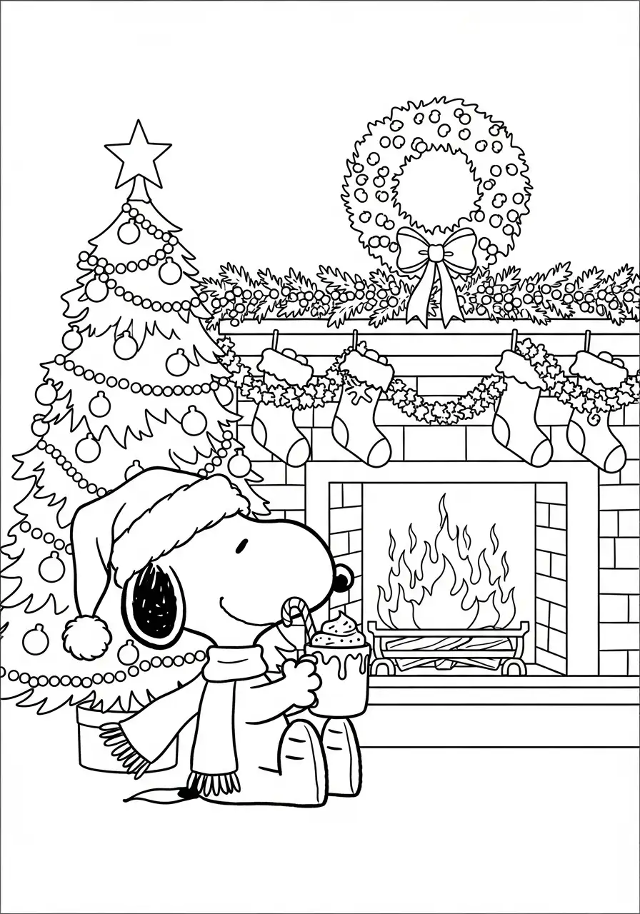 Snoopy de Navidad para colorear gratis para imprimir 1