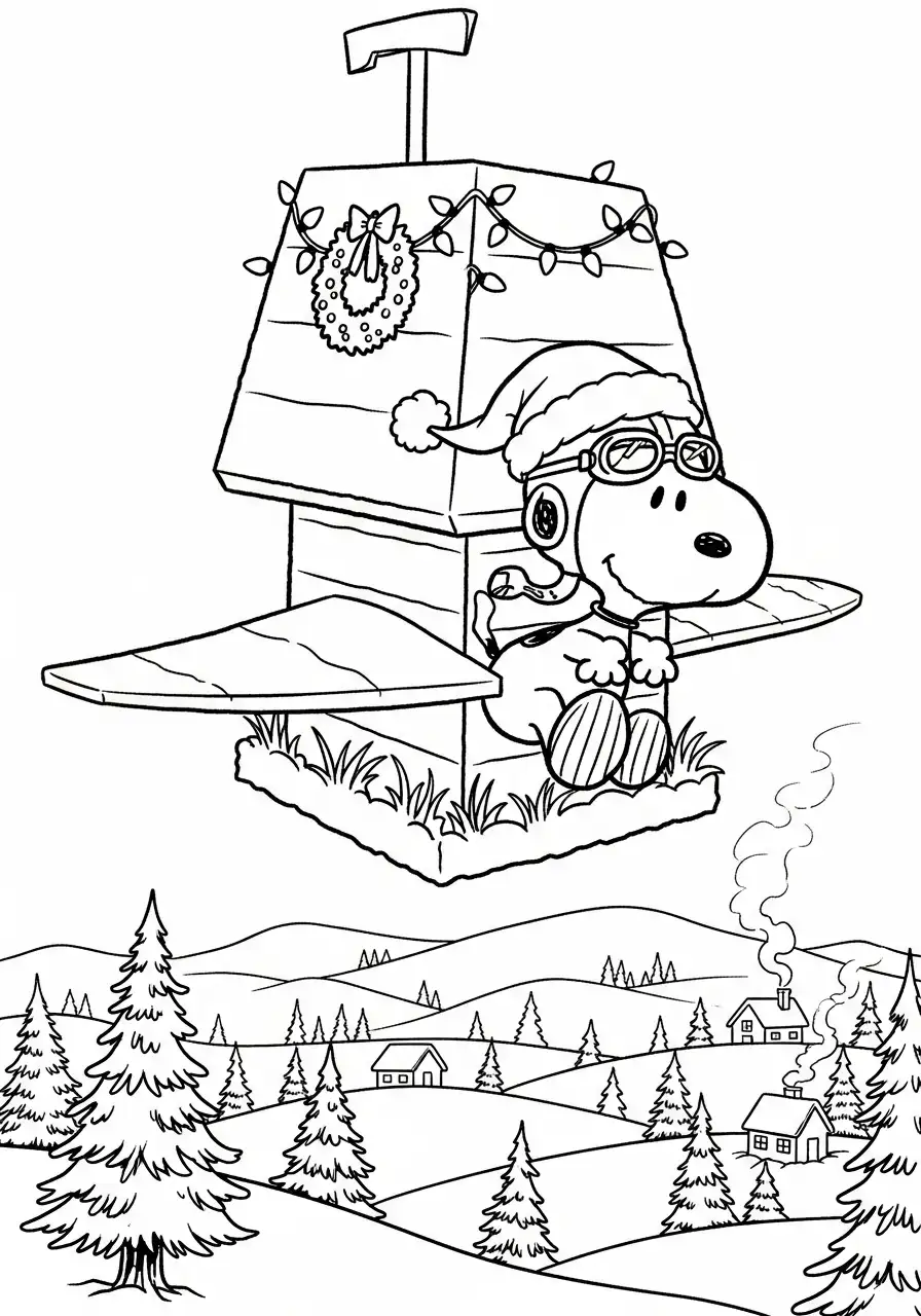 Snoopy de Navidad para colorear y dibujo para imprimir