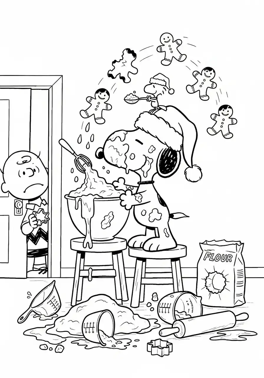 imagen de Snoopy de Navidad para colorear para niño