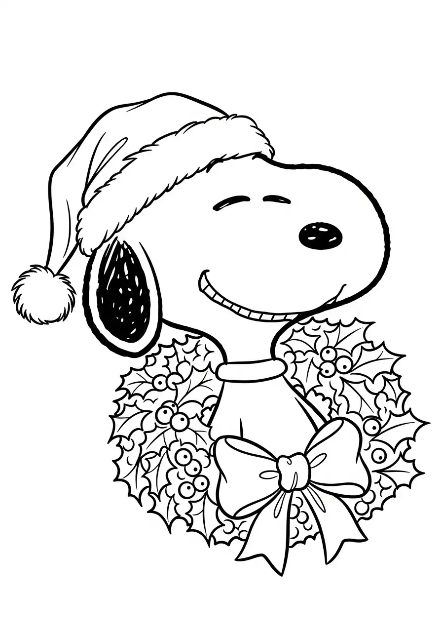 Snoopy de Navidad para colorear gratis para niños