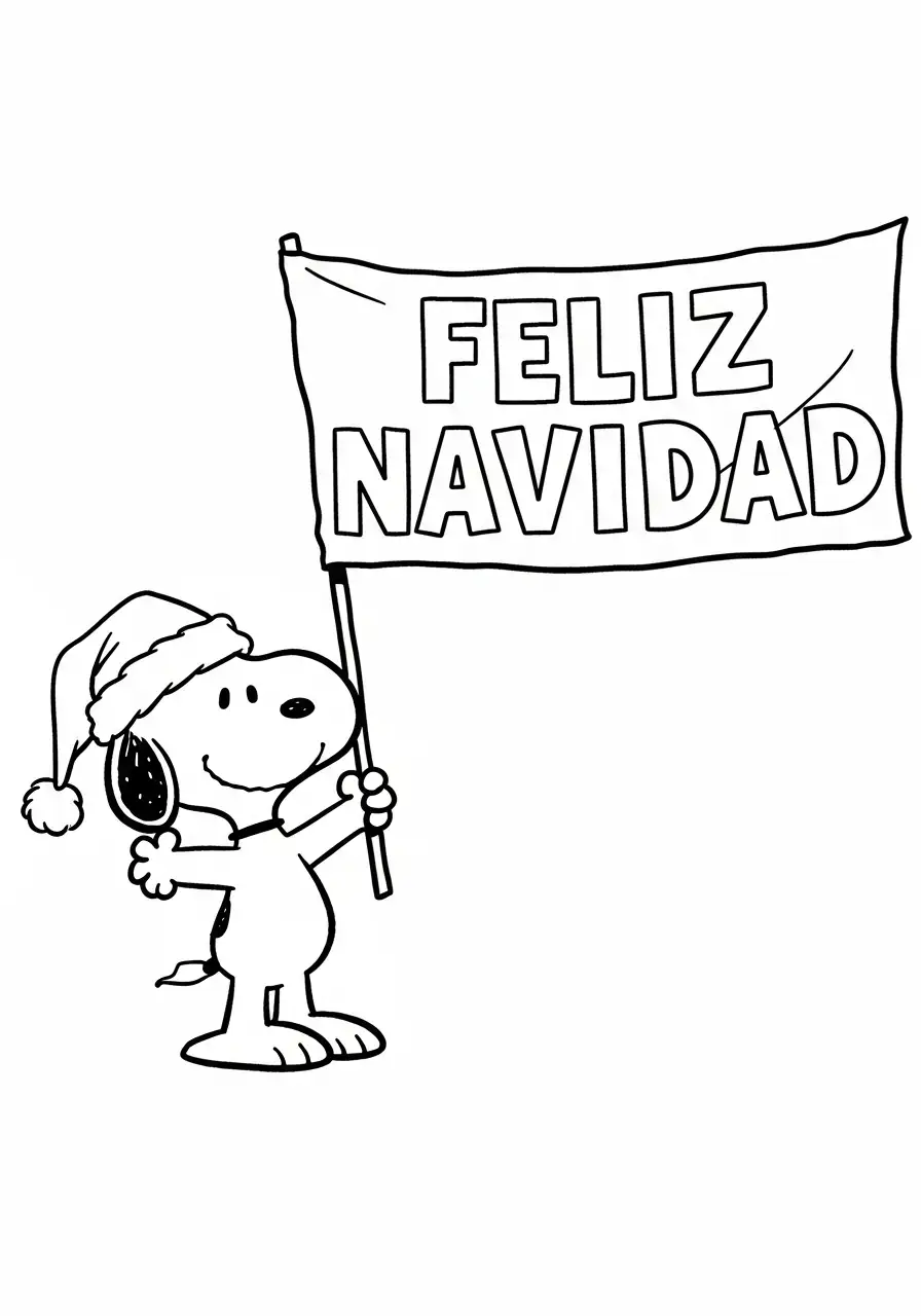 Snoopy de Navidad para colorear gratis para niños 1
