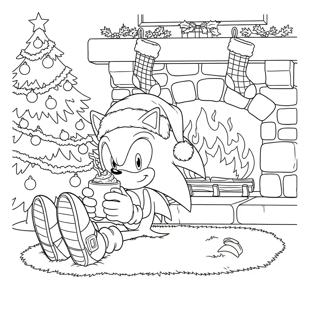 Sonic de Navidad para colorear educativo para niño