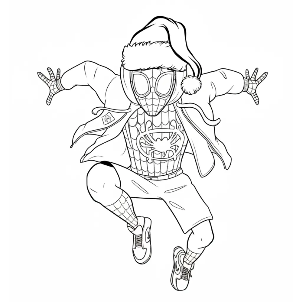 Spiderman de Navidad 1 para colorear para niño de 5 años