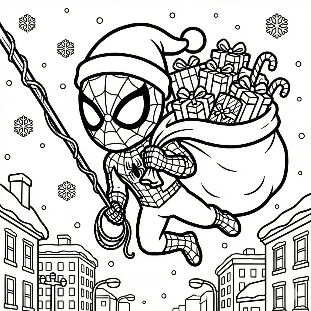 Spiderman de Navidad 10 para dibujar en línea