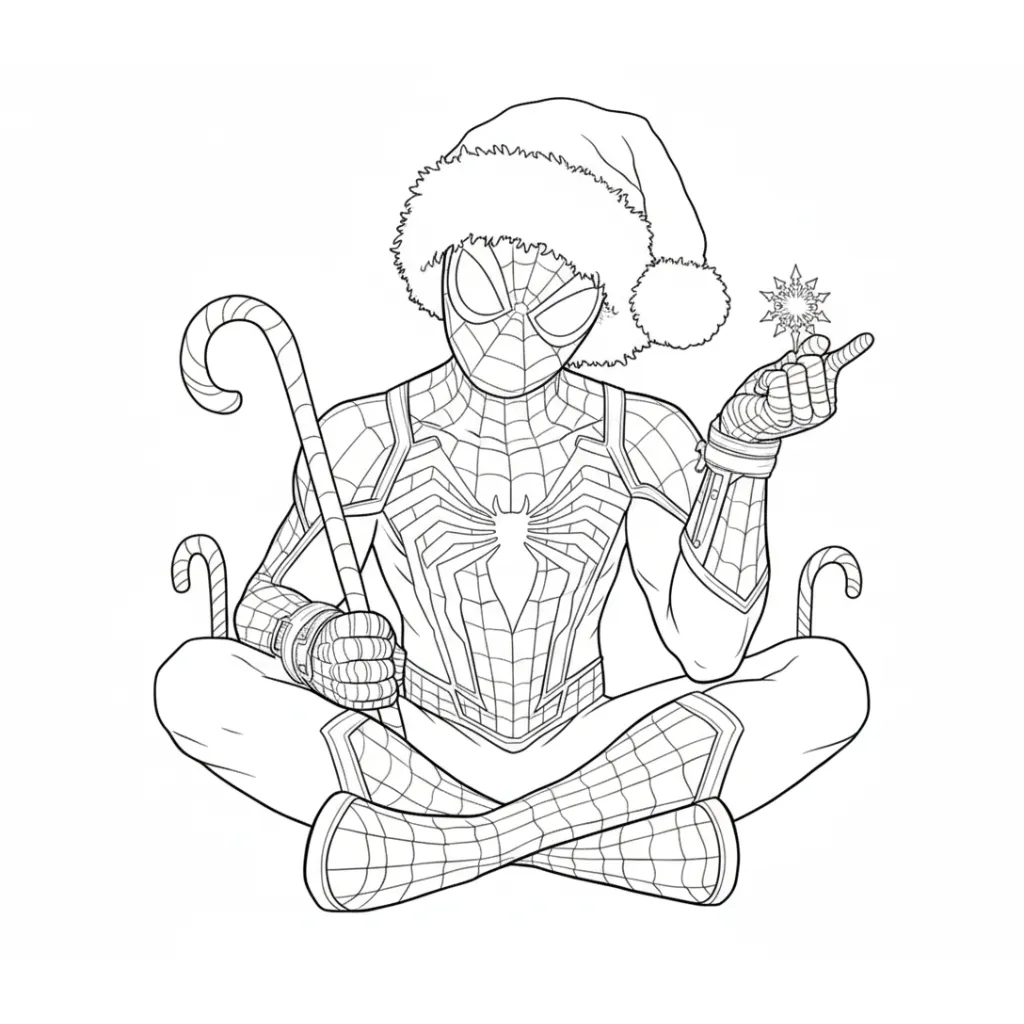 Spiderman de Navidad 15 para dibujar en línea
