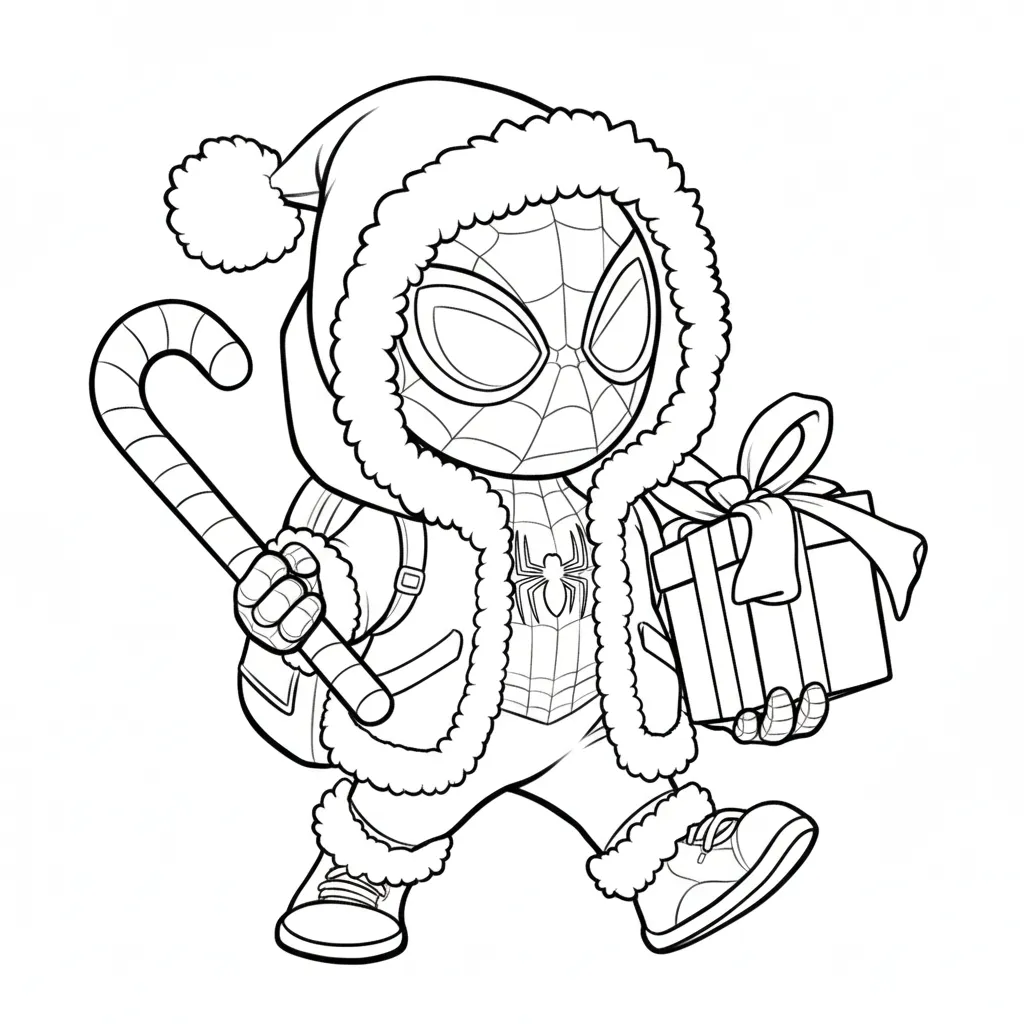 Spiderman de Navidad 2 para colorear para niño de 7 años