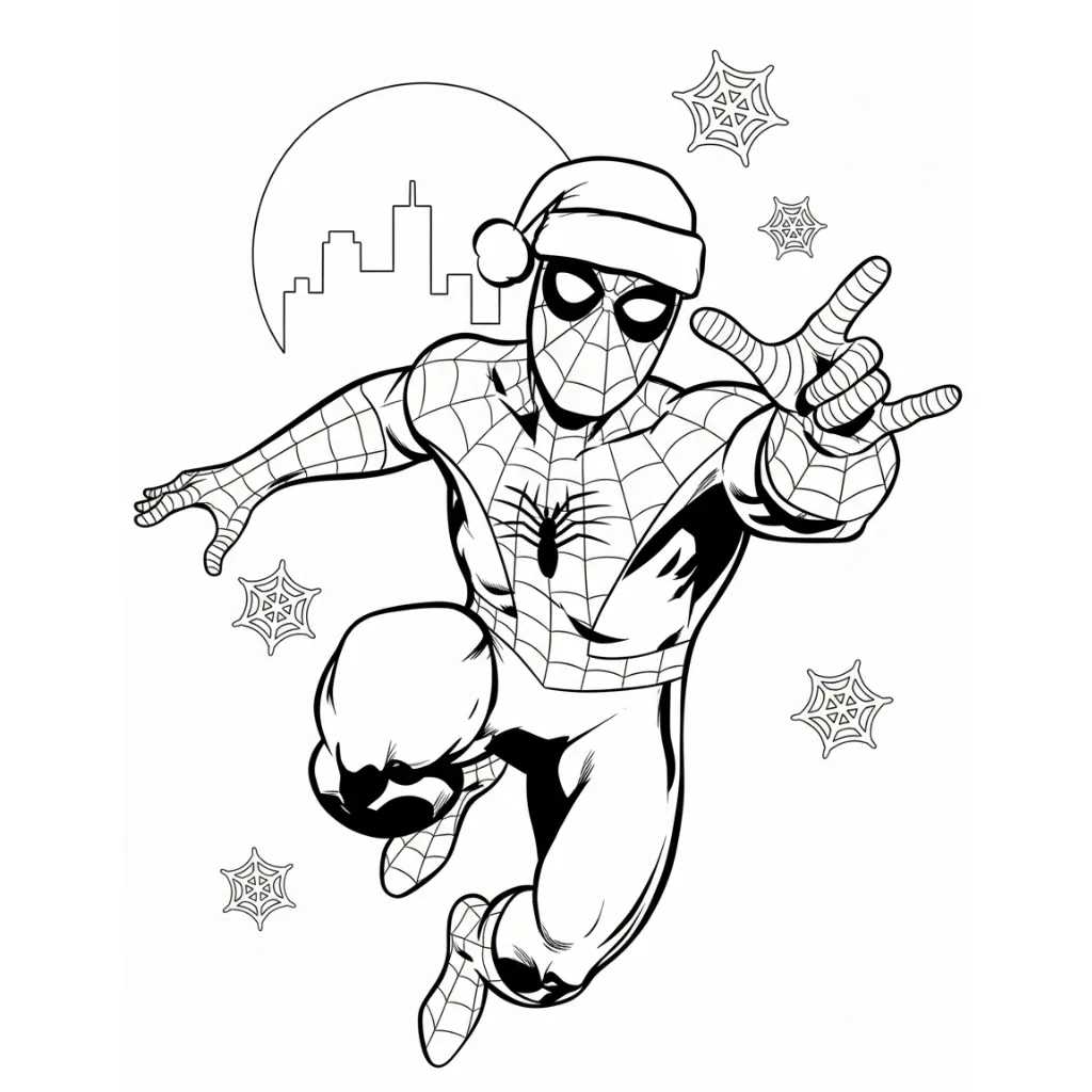 Spiderman de Navidad 21 para colorear para niños para imprimir gratis
