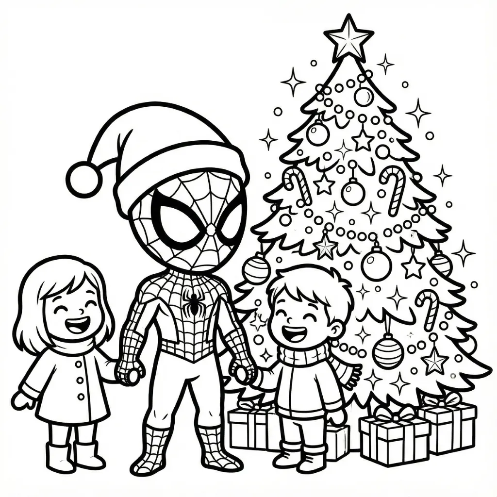 Spiderman de Navidad 3 para colorear para niño de 5 años