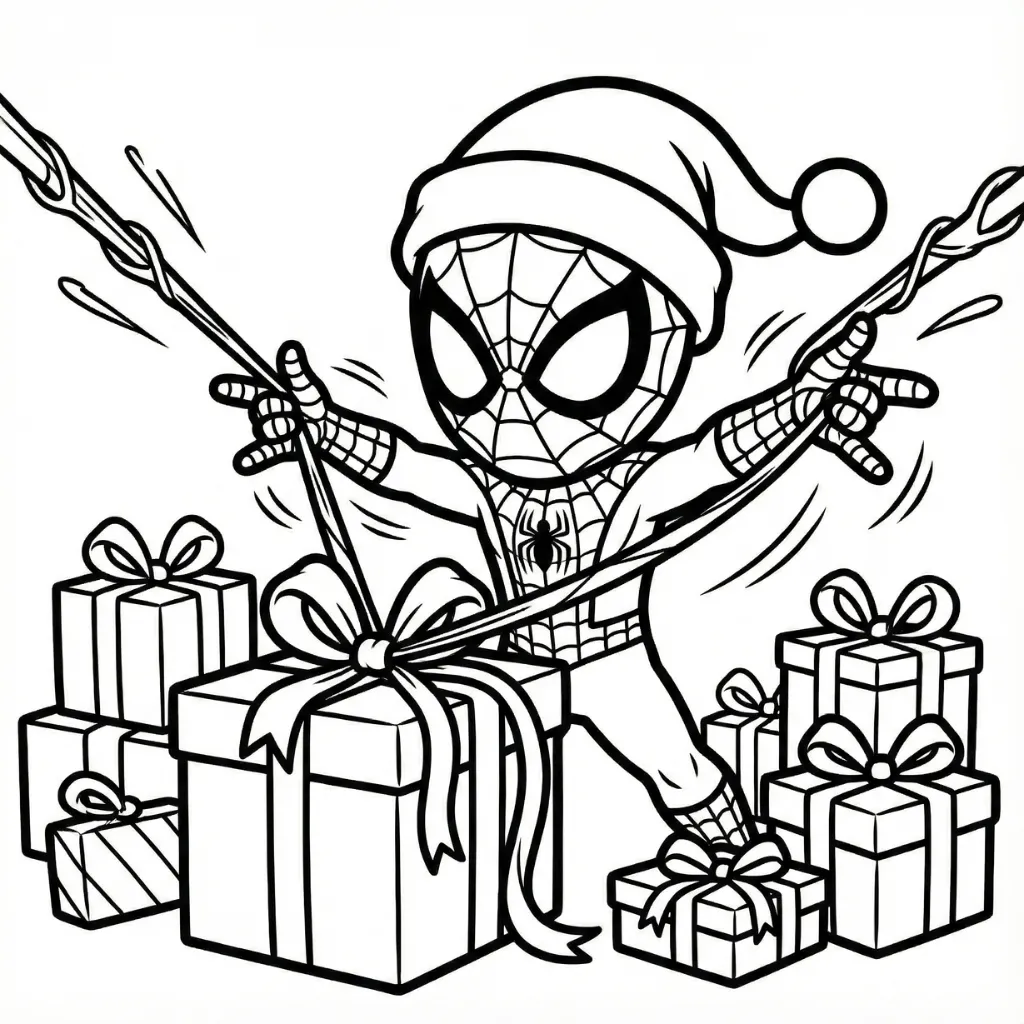 Spiderman de Navidad 4 para colorear para imprimir para niño de 6 años