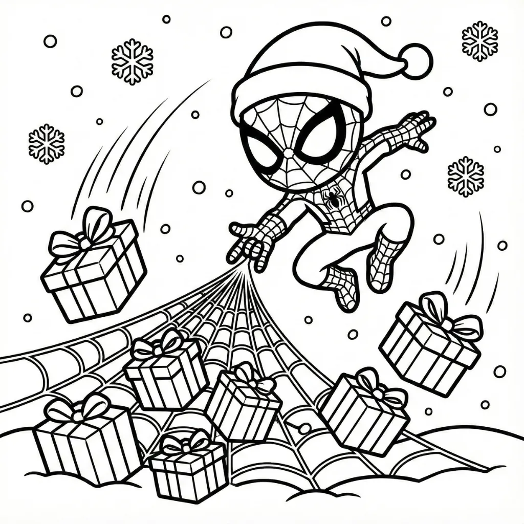 Spiderman de Navidad 6 para colorear y aprendizaje
