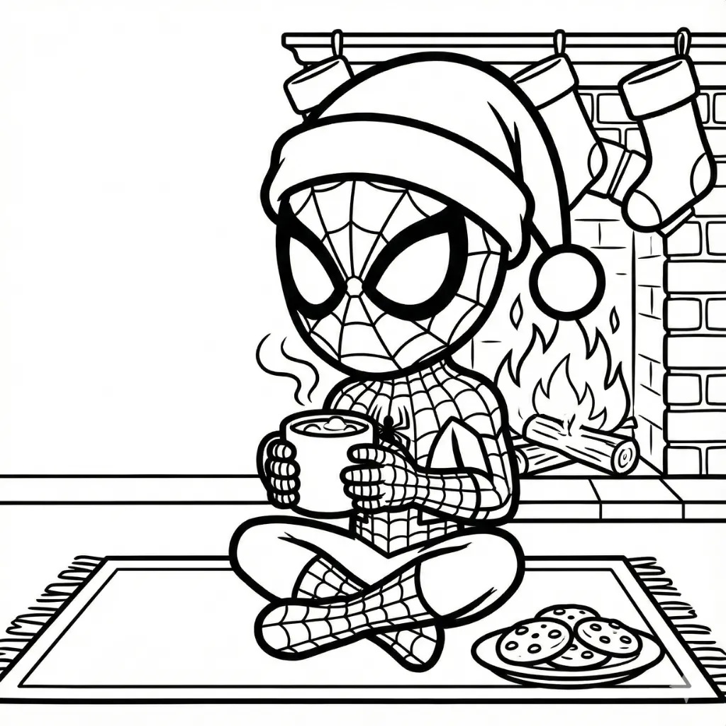 imprimir Spiderman de Navidad 8 para colorear
