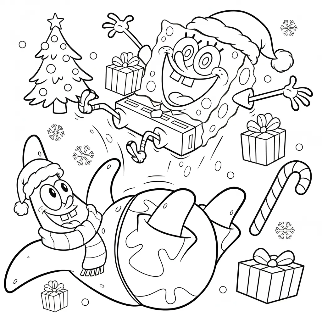 imprimir SpongeBob de Navidad 1 para colorear