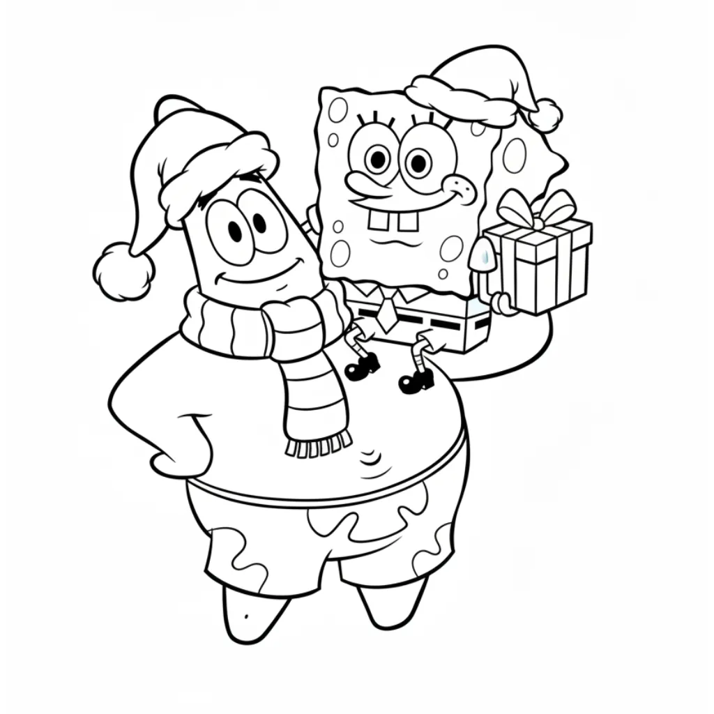 imprimir SpongeBob de Navidad 16 para colorear gratis