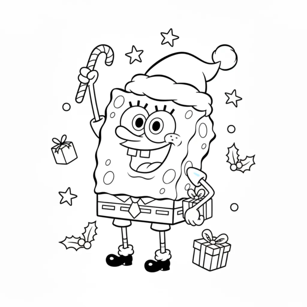 SpongeBob de Navidad 18 para colorear para niño para imprimir gratis
