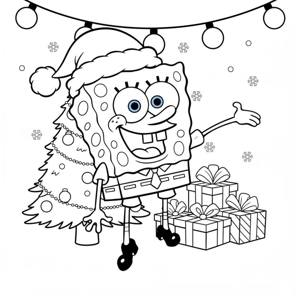SpongeBob de Navidad 9 para colorear gratis para imprimir