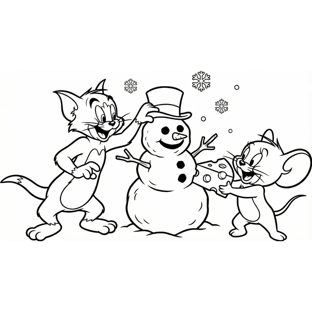 Tom y Jerry de Navidad 10 para colorear gratis para niños