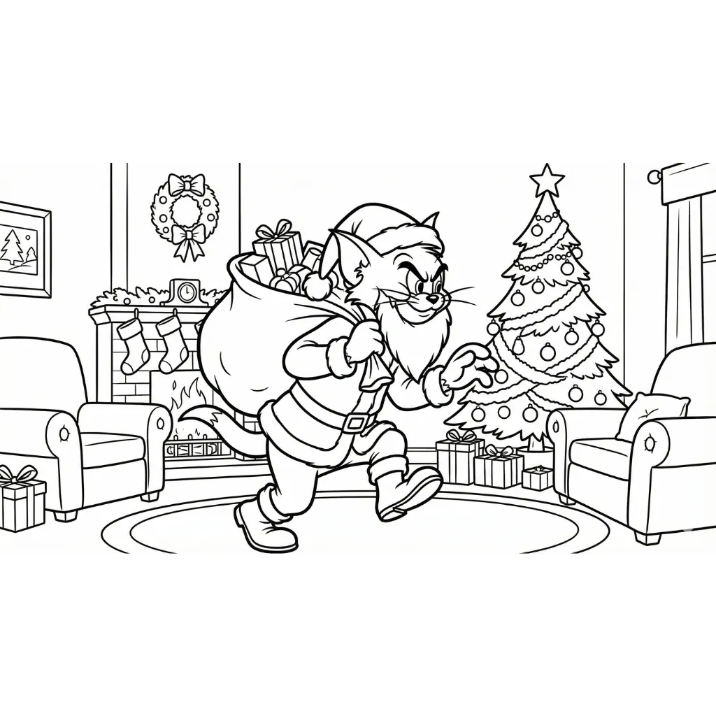 para imprimir Tom y Jerry de Navidad 11 para colorear gratis