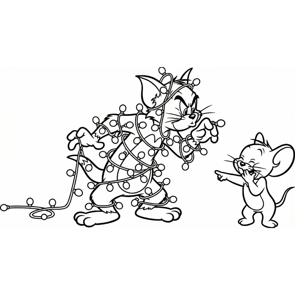 Tom y Jerry de Navidad 13 para colorear para imprimir a4