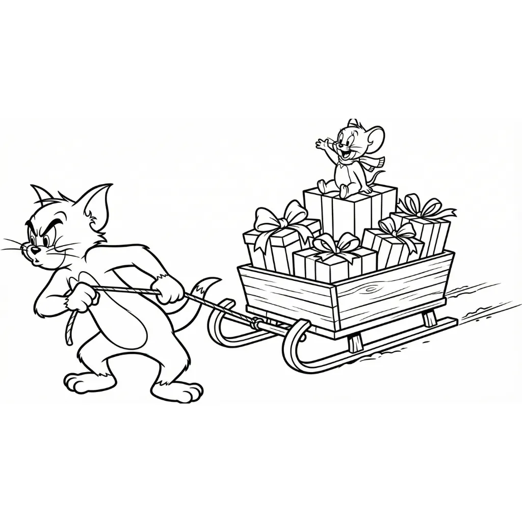 Tom y Jerry de Navidad 16 para colorear para imprimir pdf gratis