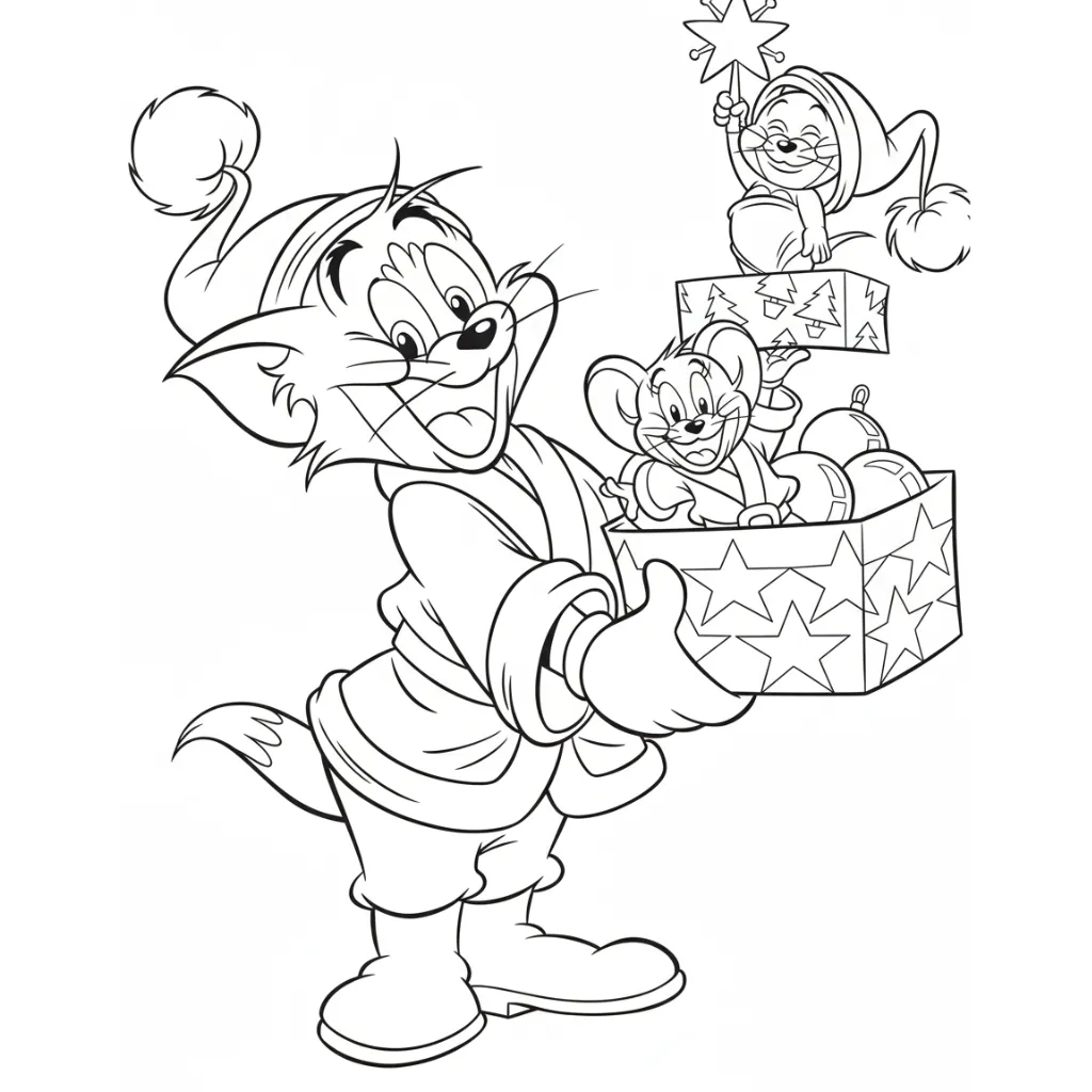 Tom y Jerry de Navidad 20 de niño para colorear para imprimir