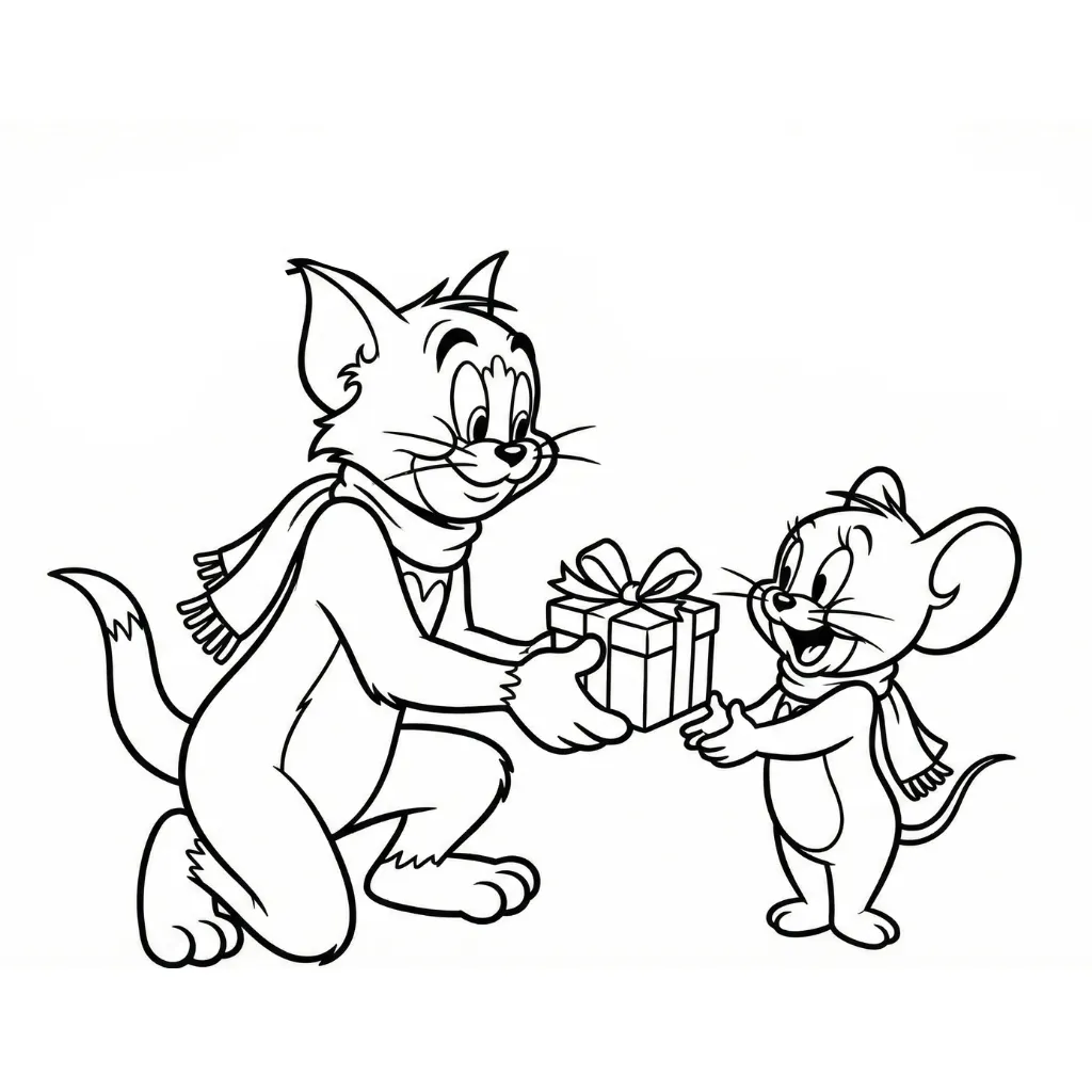 Tom y Jerry de Navidad 4 para colorear gratis para niños