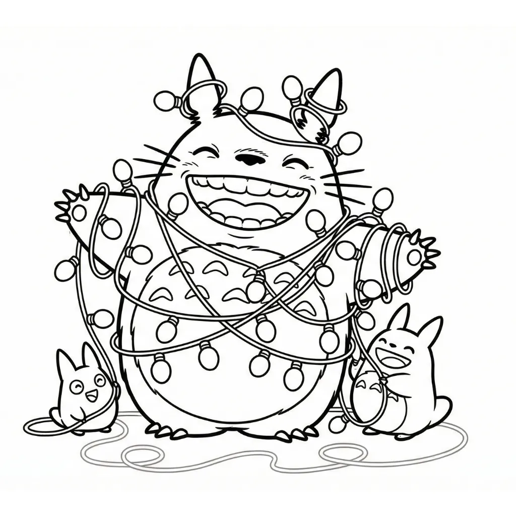 Totoro de Navidad 11 para colorear para imprimir kawaii