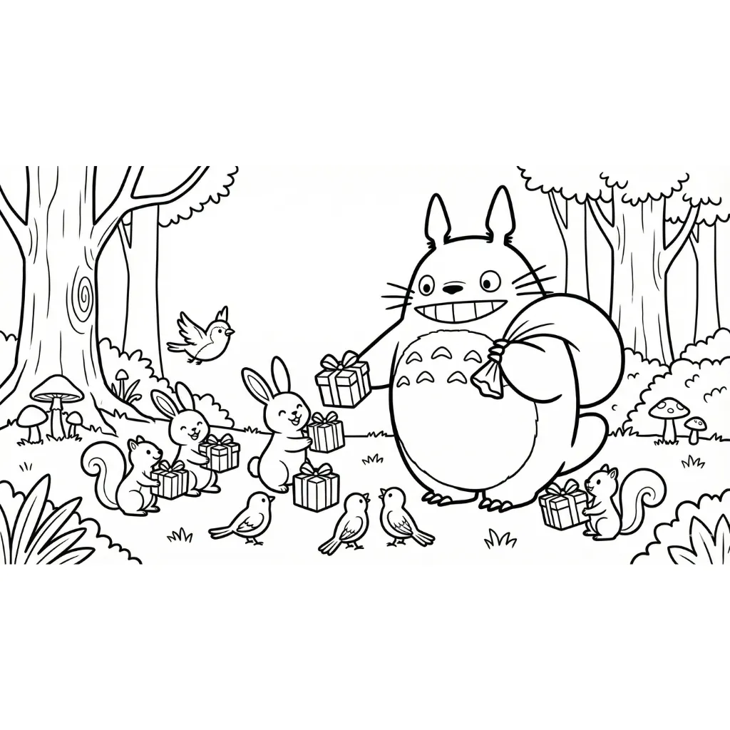 Totoro de Navidad 17 para colorear educativo para niño