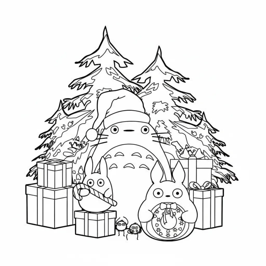 Totoro de Navidad 19 para colorear para imprimir para niño de 9 años