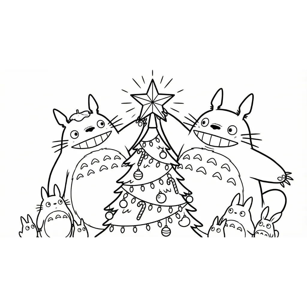 Totoro de Navidad 2 para colorear y recortar