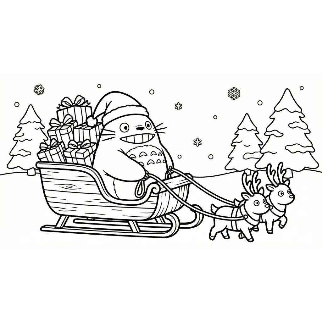 Totoro de Navidad 6 para colorear para niño de 8 años