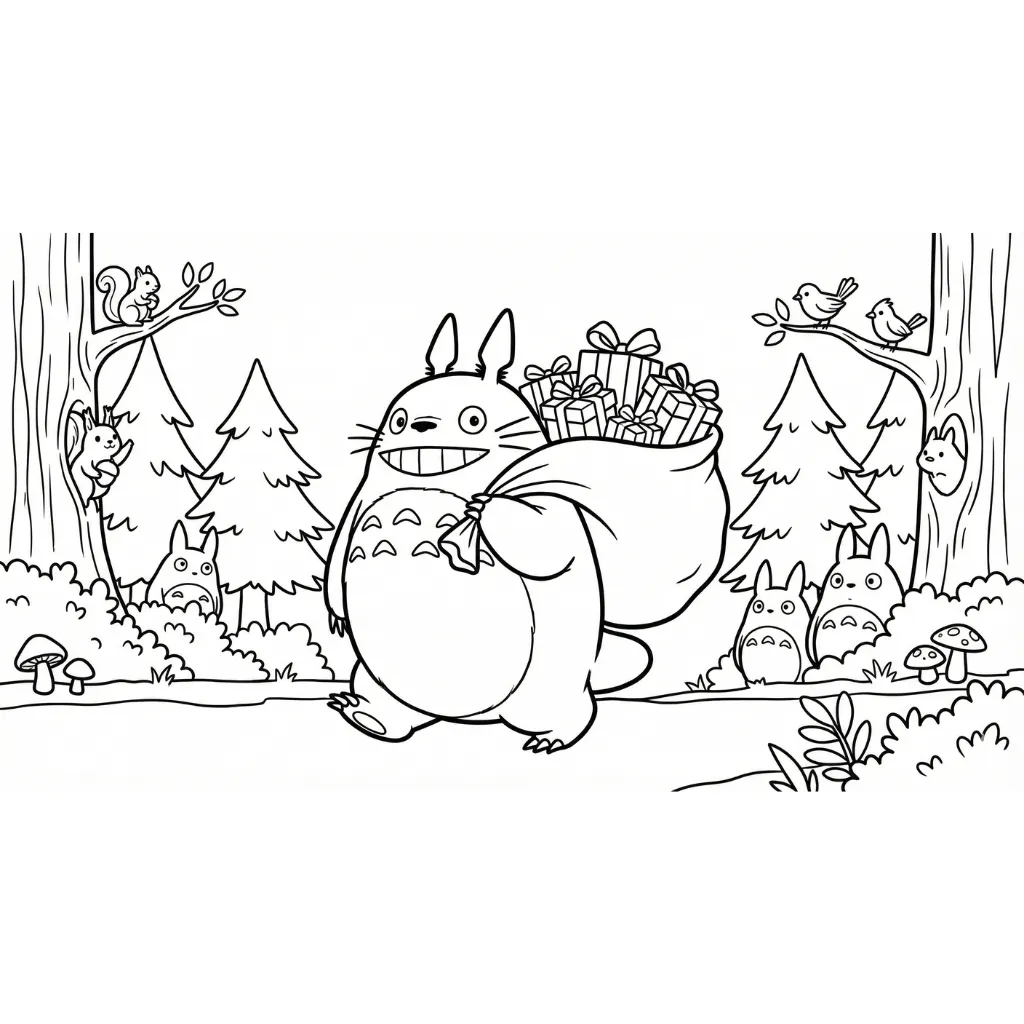 Totoro de Navidad 9 para colorear para imprimir pdf gratis