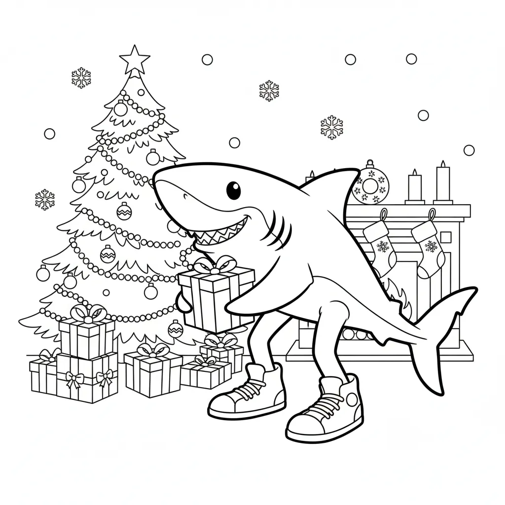 Tralalero Tralala de Navidad 1 para colorear para niño para imprimir