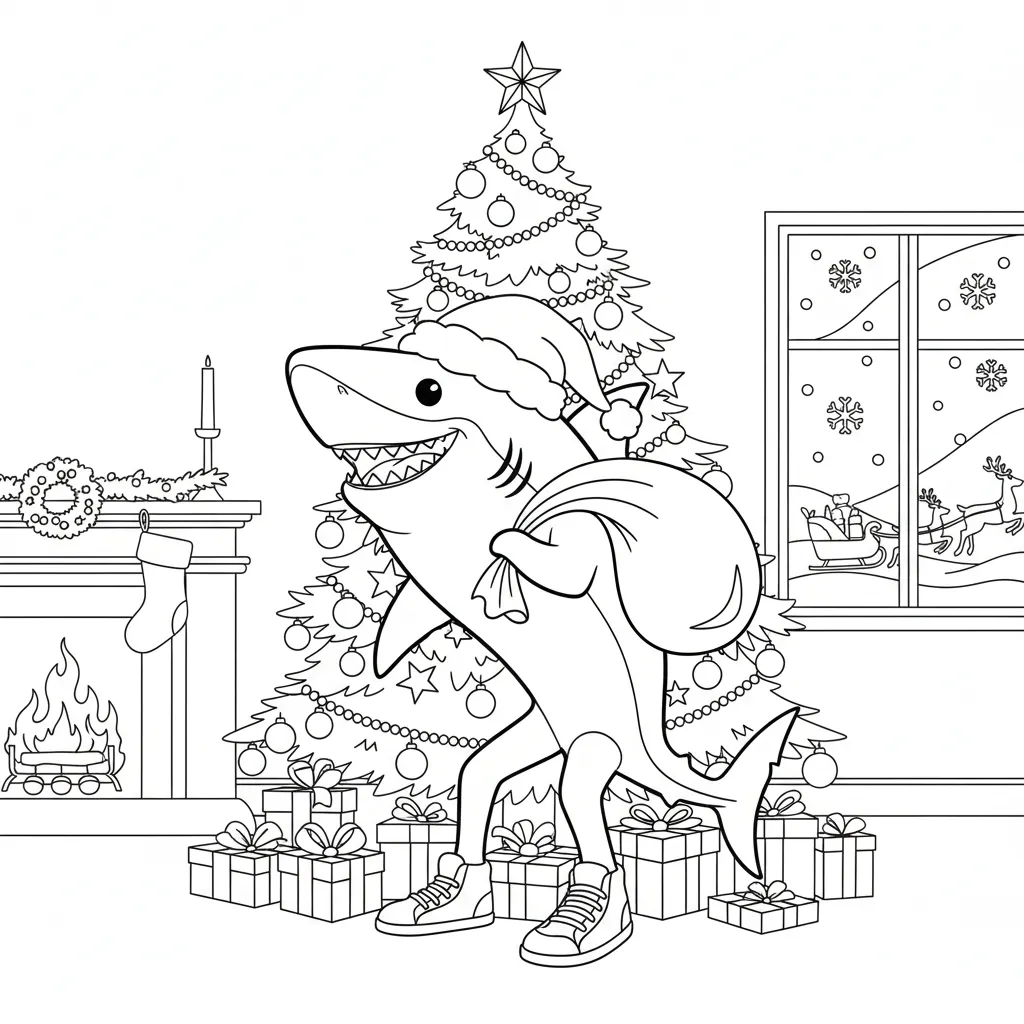 Tralalero Tralala de Navidad 15 para colorear para imprimir para niños