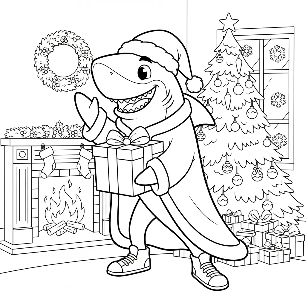 imagen para colorear Tralalero Tralala de Navidad 19 niño