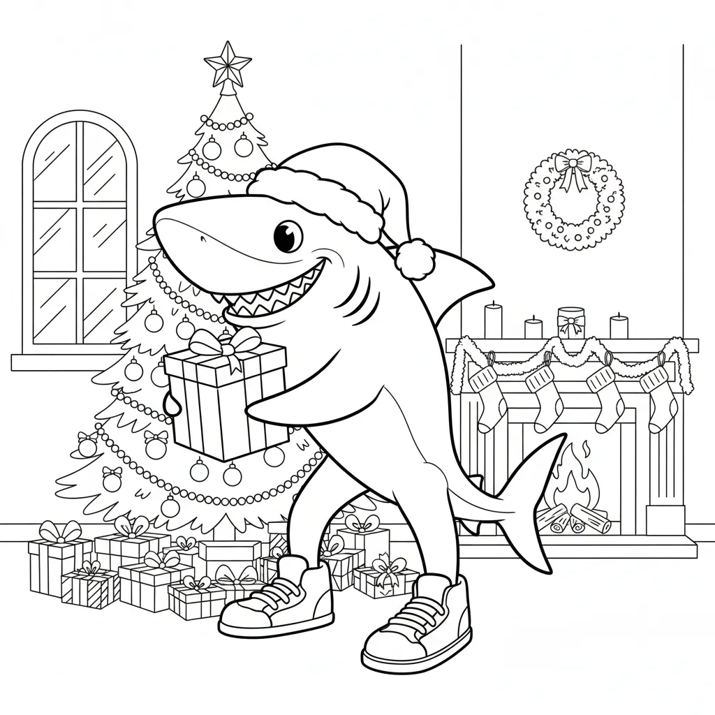 Tralalero Tralala de Navidad 3 para colorear y aprendizaje