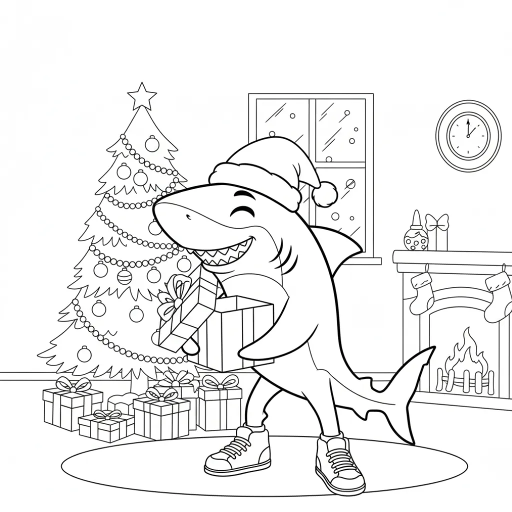 Tralalero Tralala de Navidad 5 de niño para colorear para imprimir