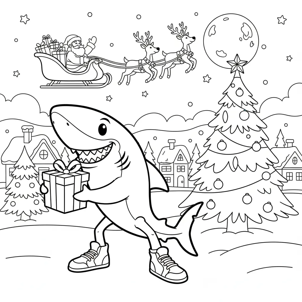 Tralalero Tralala de Navidad 9 para colorear y recortar