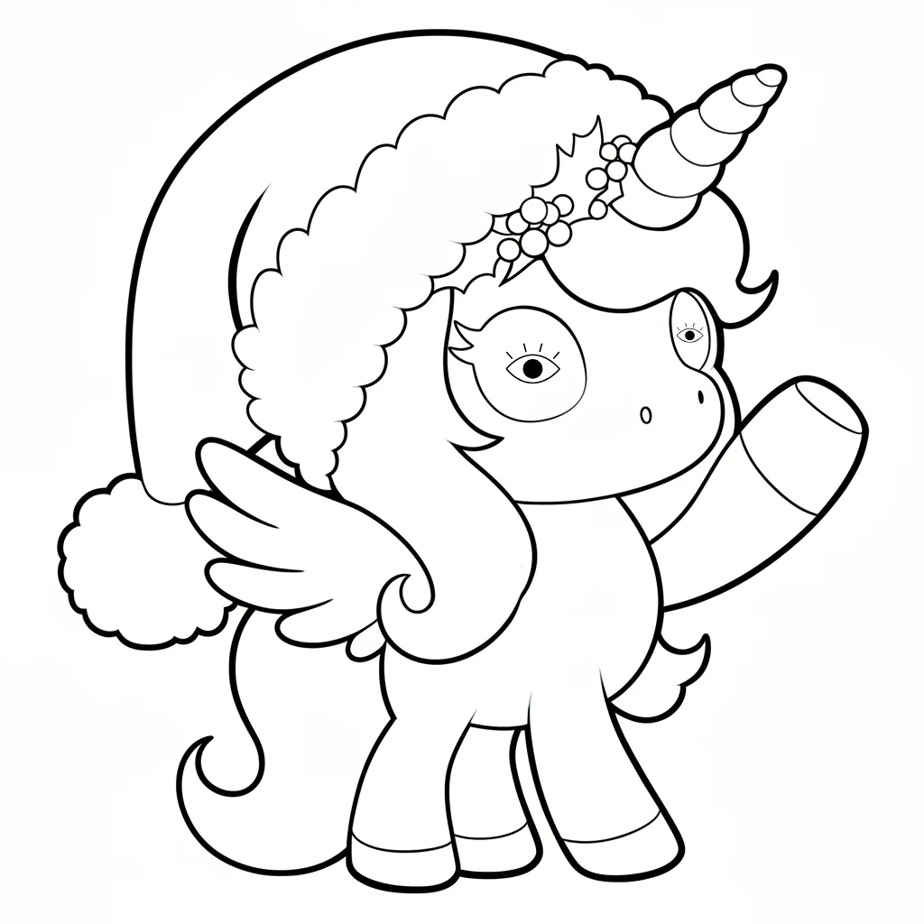 Unicornio de Navidad 12 para colorear para niño para imprimir