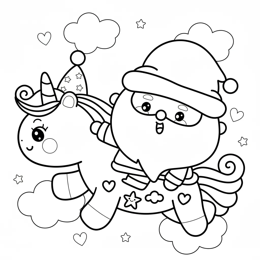 Unicornio de Navidad 14 para colorear para imprimir para niño de 2 años